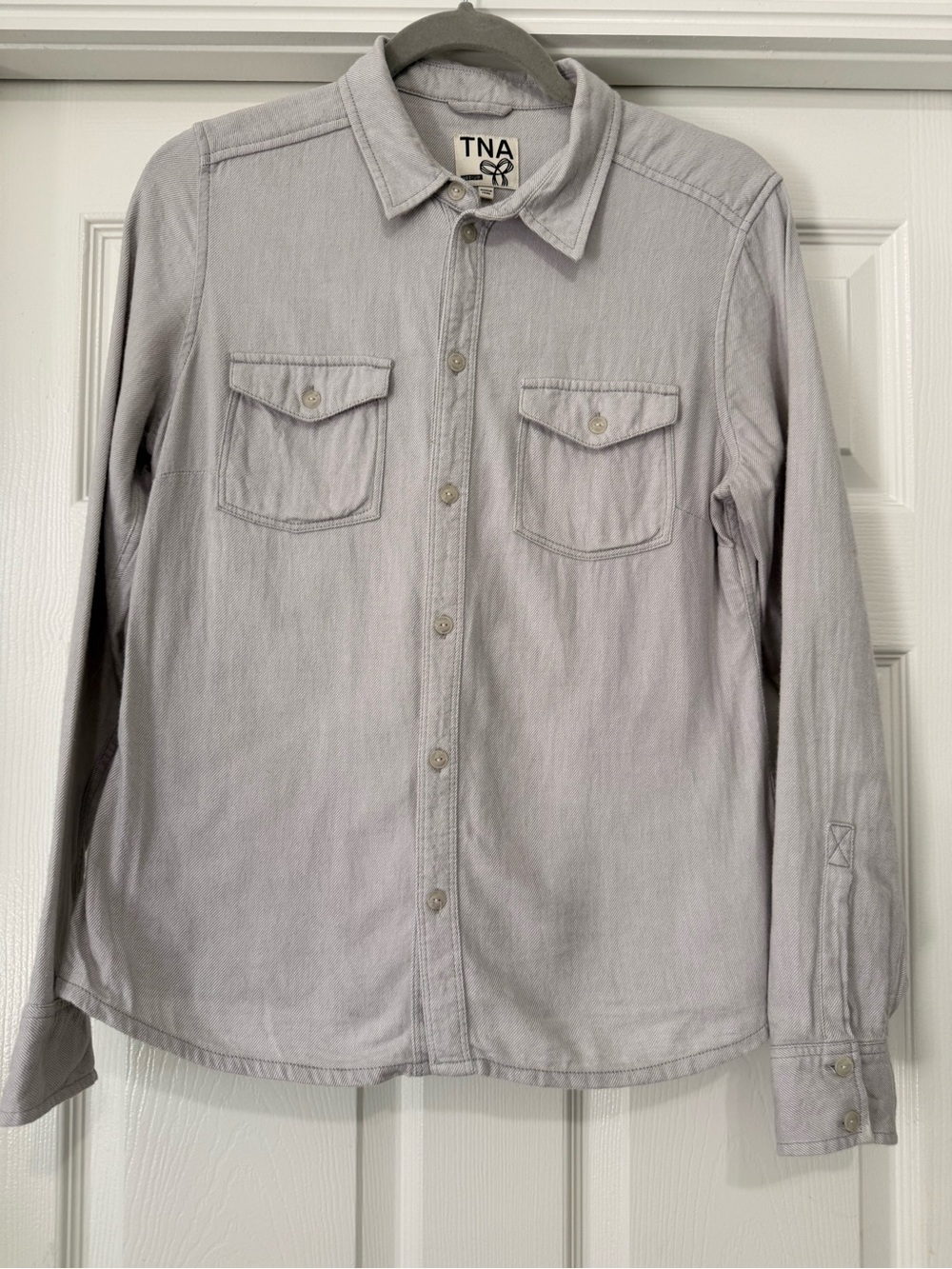 TNA Women's Light Gray Button-Down Utility Shirt